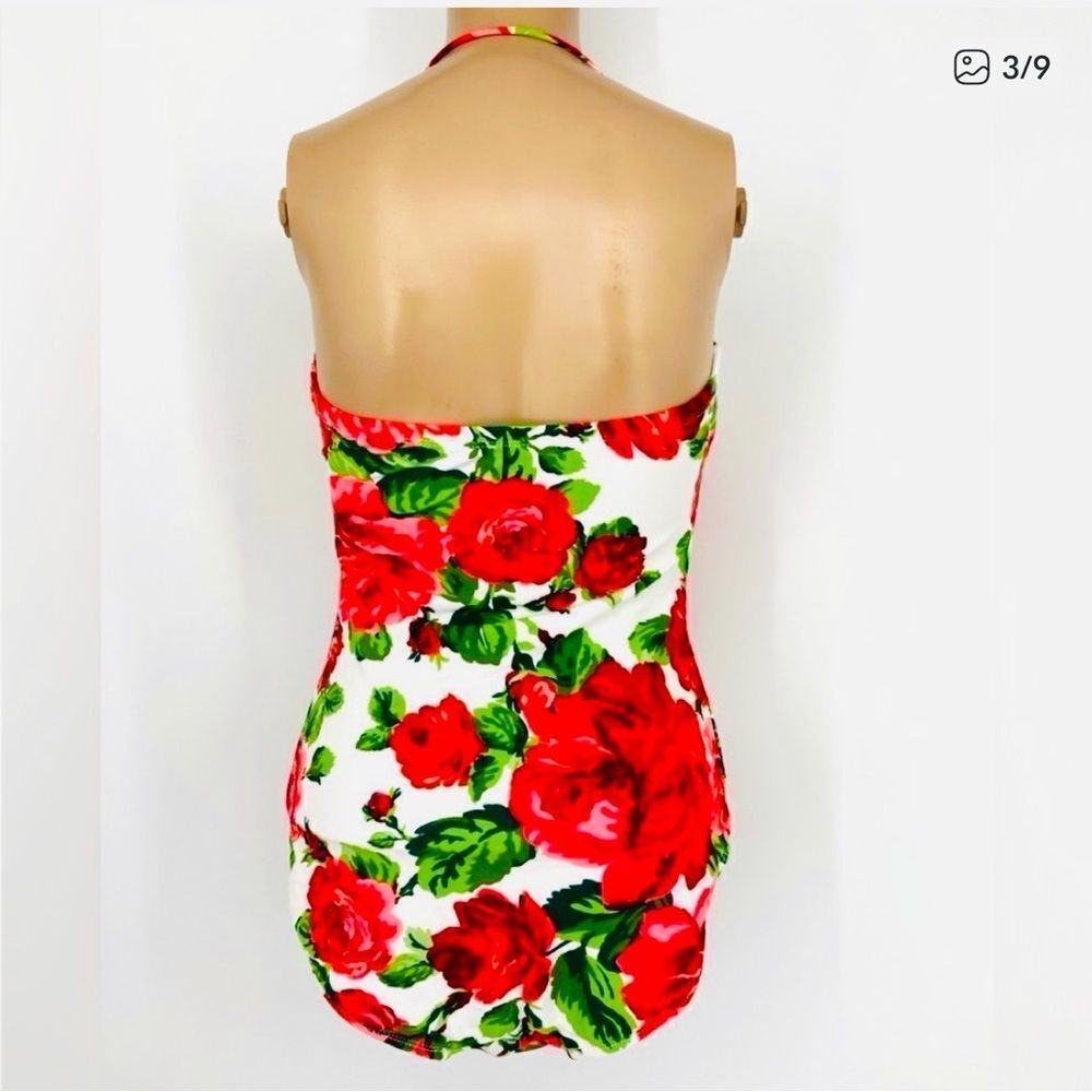 Isaac Mizrahi Red Rose One-Piece Swimsuit Size M - Picture 4 of 6